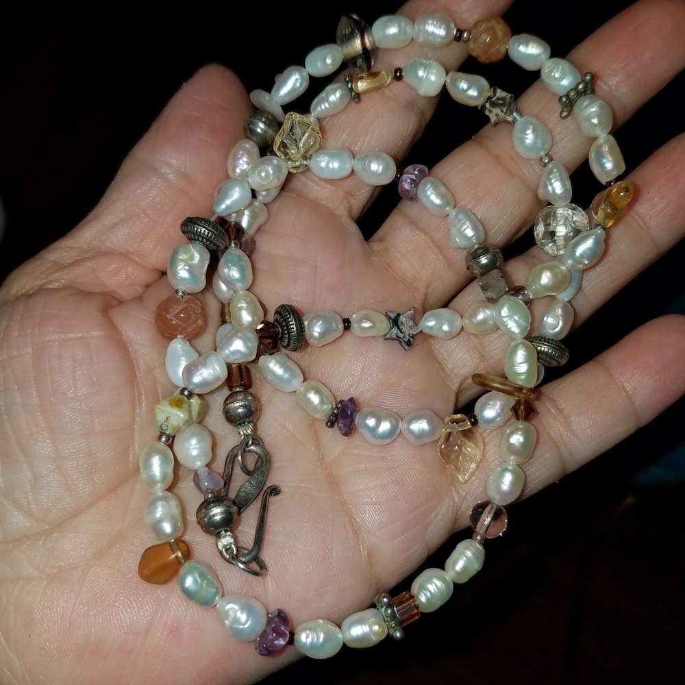 Freshwater Pearl, Amethyst Necklace